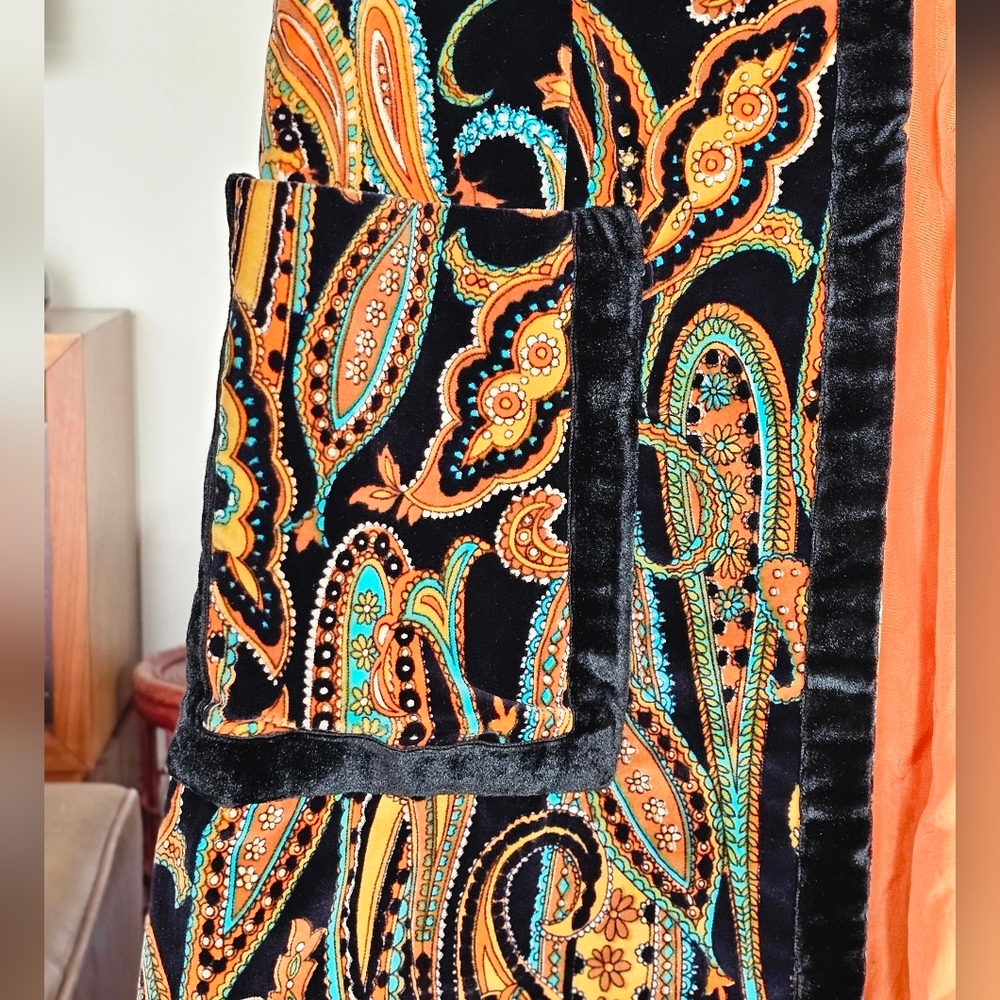 Retro 70s Velour Paisley Print Long Vest Or Tunic - Picture 2 of 7